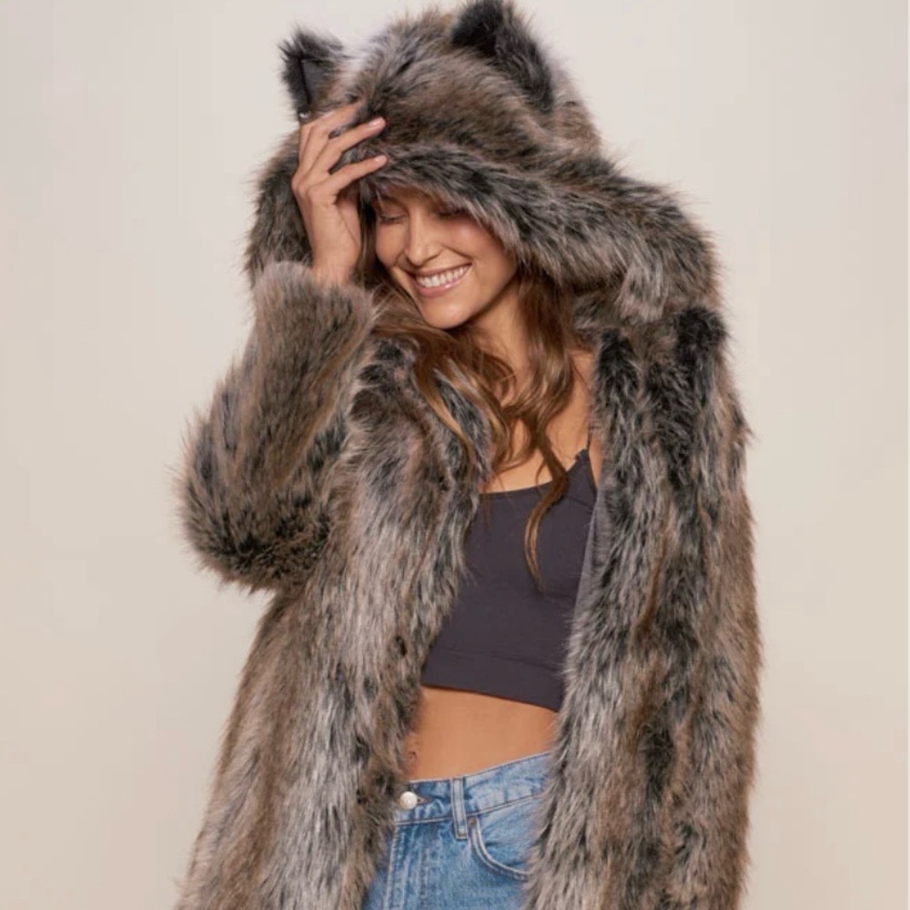 SpiritHoods Faux Fur Teddy Jacket with Hood and Ears in Brown and Black